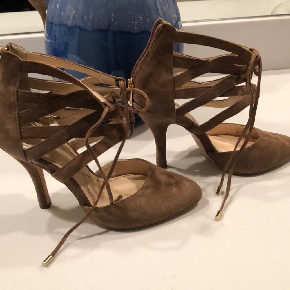Brown suede pumps